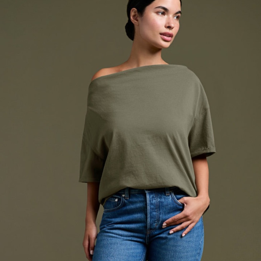 Nuuds Olive Off The Shoulder Tee SZ XL